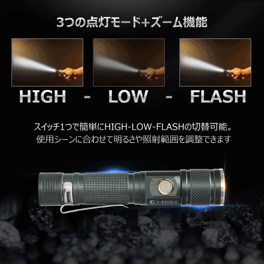 セール LED懐中電灯 1800lm LEDライト ハンディライト ズーム 充電式 懐中電灯 アウトドア CREE 自転車ライト 明るい 防災グッズ 停電対策 一年保証 N-ED25-S｜goodgoods-1｜03