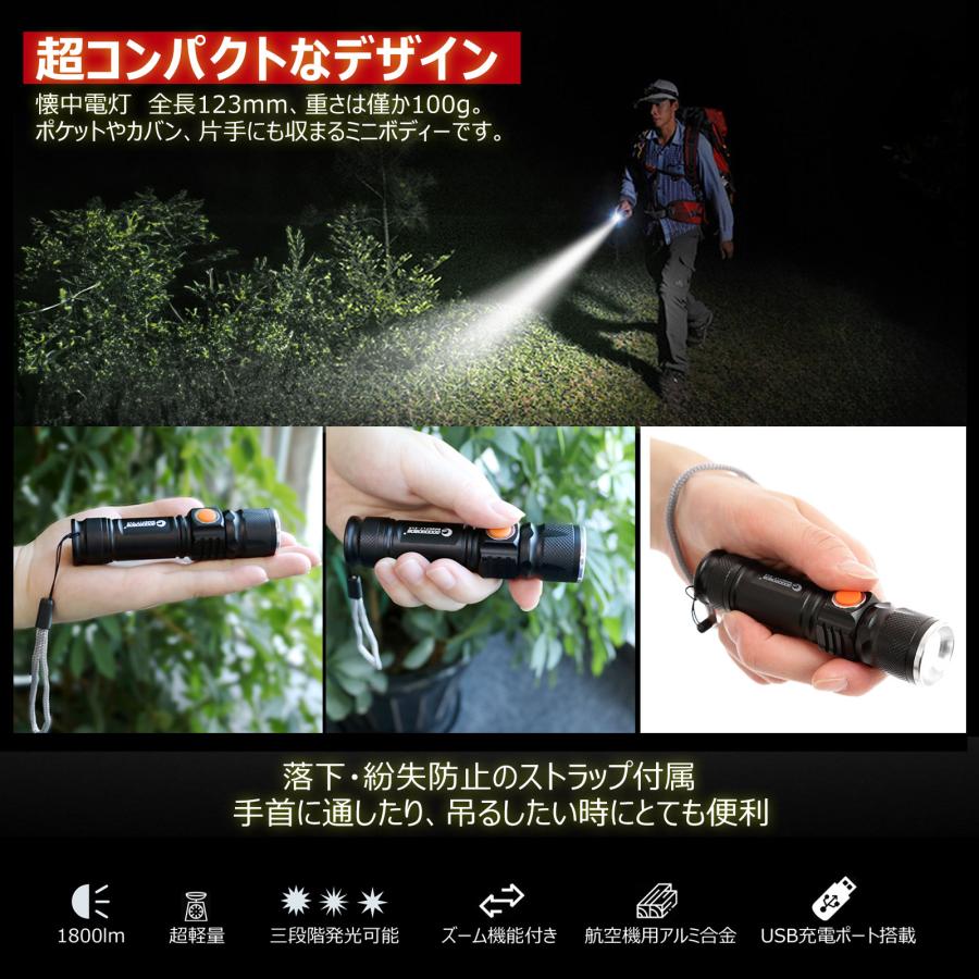 GOODGOODS（グッド・グッズ） GOODGOODS LED懐中電灯 USB充電式 1800lm