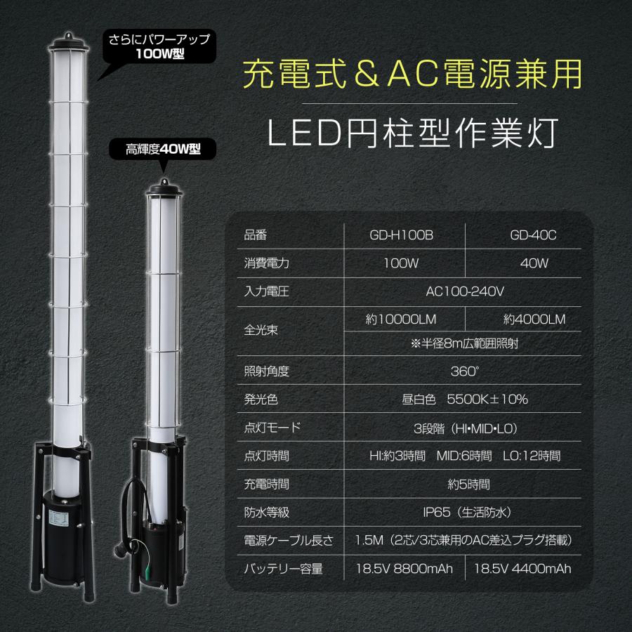 GOODGOODS LED投光器 充電式 40W 蓄電式 三脚スタンド 投光器 GOODGOODS LED投光器 充電式 40W 蓄電式 三脚スタンド 投光器