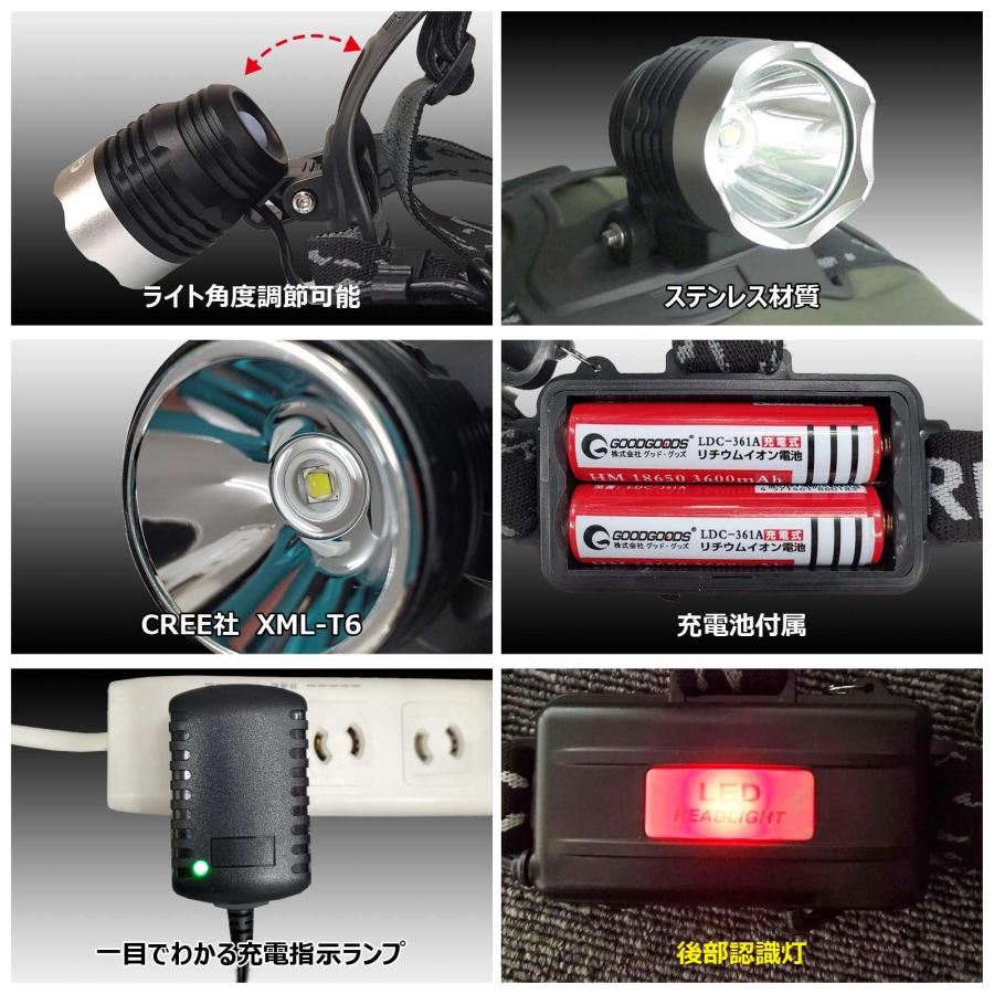 GOODGOODS（グッド・グッズ） 充電式 LED ヘッドライト CREE 1800LM