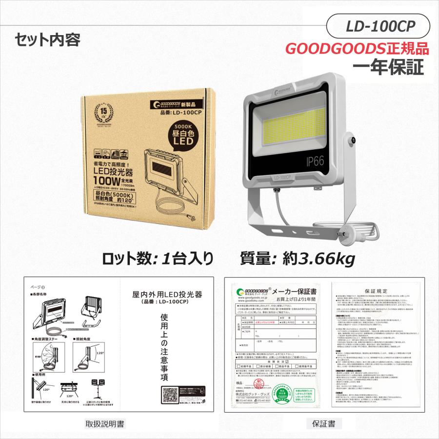 GOODGOODS（グッド・グッズ） GOODGOODS LED投光器 プラグ付き 100W
