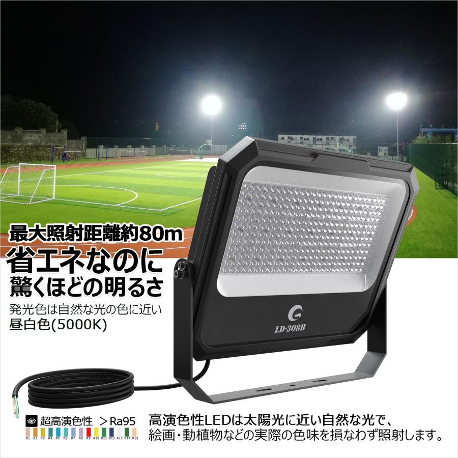 セール 300W LED投光器 19330LM 高輝度 屋外 防水 新仕様 高演色 通気弁 広角120° アース線 ガレージ 車庫 作業場 屋内 外灯 駐車場灯 長持ち 一年保証 LD-308B｜goodgoods-1｜04