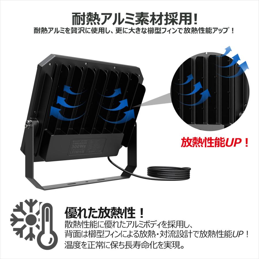 セール 300W LED投光器 超爆光 屋外 防水 水銀灯3000W相当 19330lm 超高輝度 広角120° 工場 倉庫 作業場 スポットライト アース線 夜間作業 一年保証 LD-308B｜goodgoods-1｜07