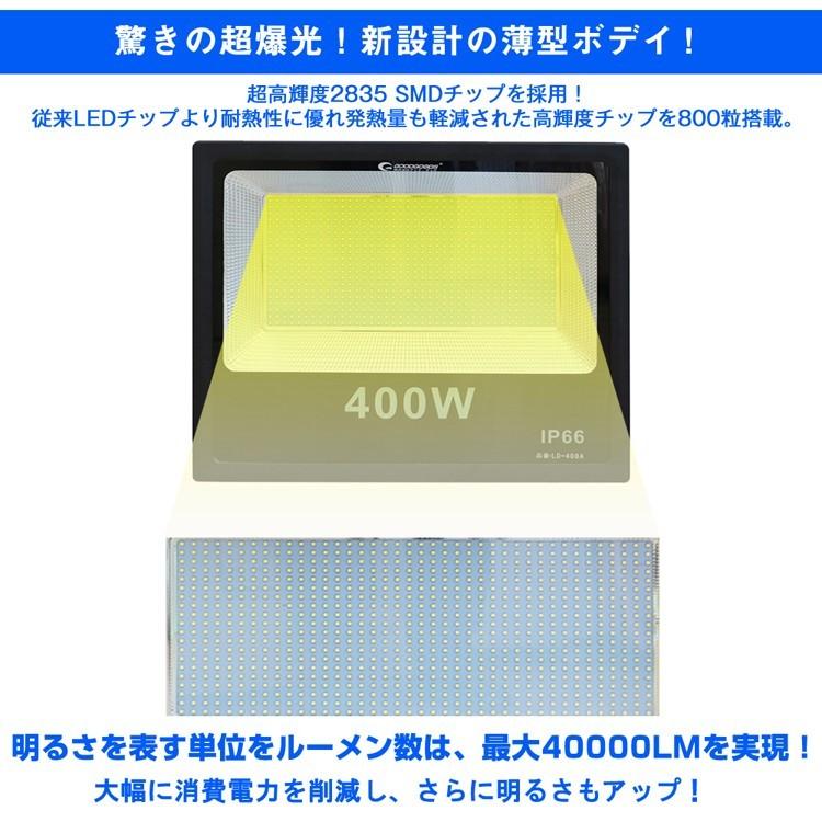 爆買 グッドグッズ 6個セット 400w LED投光器 4000w相当 薄型 LED作業灯 40000lm LEDライト 看板照明 駐車場灯 LED照明 屋外用照明 工事現場 一年保証 LD-408Aの画像