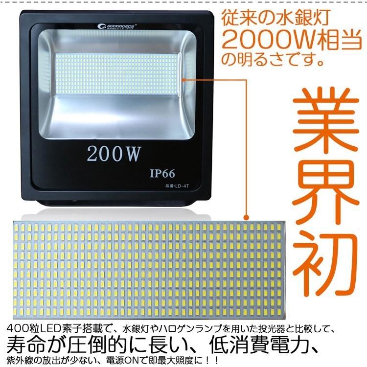 GOODGOODS 六個セット LED投光器 200W 屋外 防水 薄型 LEDチップ 400粒 看板照明 作業灯 駐車場灯 業務用 投光機 一年保証 LD-4T｜goodgoods-1｜02