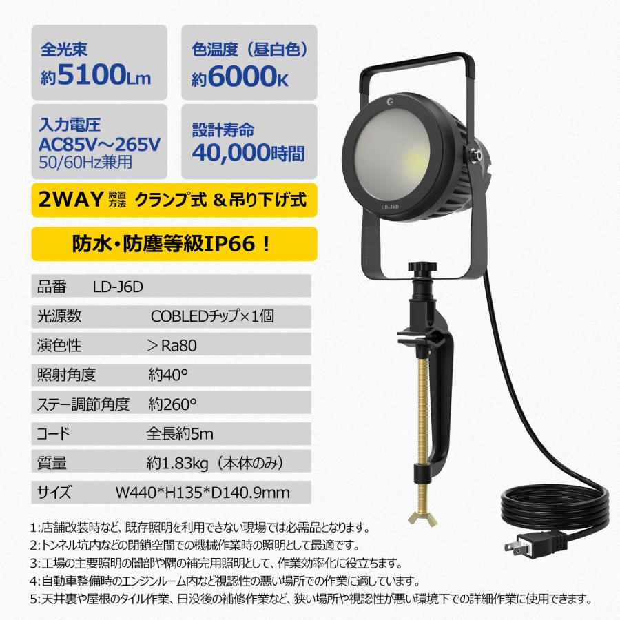 GOODGOODS（グッド・グッズ） 50W LED 投光器 クランプ 5100LM 超爆光