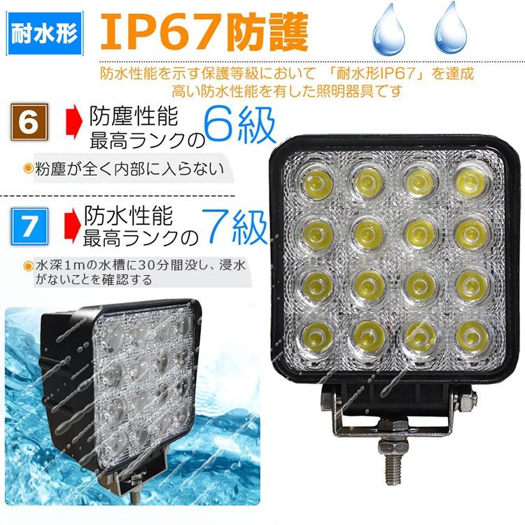 グッドグッズ 2個セット 48W LED作業灯 ワークライト 12V/24V対応 16連 作業灯 広角 6000K昼光色 路肩灯 重機 船舶 デッキライト 集魚灯 LD48｜goodgoods-1｜04