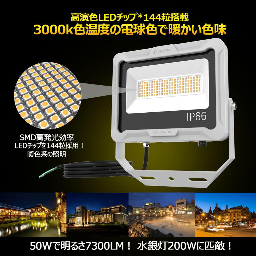 グッド・グッズ LED投光器 40000ルーメン(昼光色) GOODGOODS グッドグッズ(GOODGOODS) LED 投光器 50W 4000LM 16色RGB発光 LED