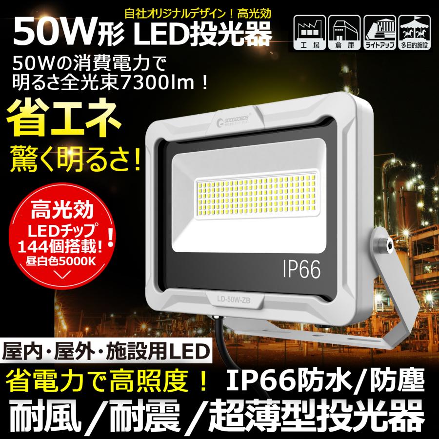 セール LED投光器 小型 50W 7300lm 昼白色 照明 明るい 照射角度120