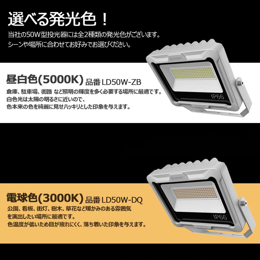 セール 50W LED作業灯 屋外 防水 超爆光 水銀灯500W相当 7300lm 昼白色 電球色 広角120° 極薄 ワークライト 建設 建築 夜間作業 スポットライト 一年保証 LD50W｜goodgoods-1｜20