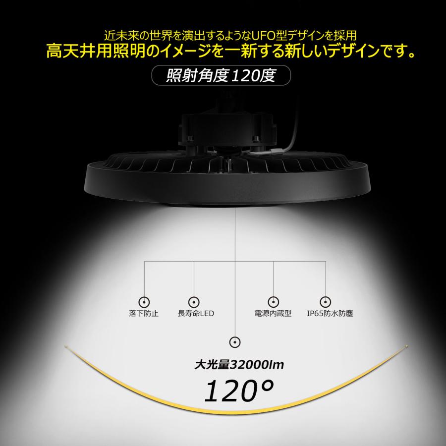 200W LED投光器 32000LM 超爆光 ハイベイライト 高天井灯 吊り下げ 落下防止ワイヤー ワーク LED照明 屋内 防水 工場 倉庫 作業灯 一年保証 LG-200Mの画像