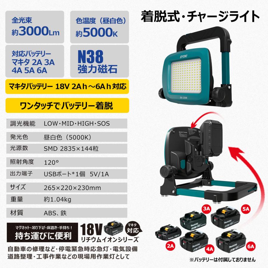 GOODGOODS（グッド・グッズ） 25W バッテリー交換式 LED 投光器 3000lm