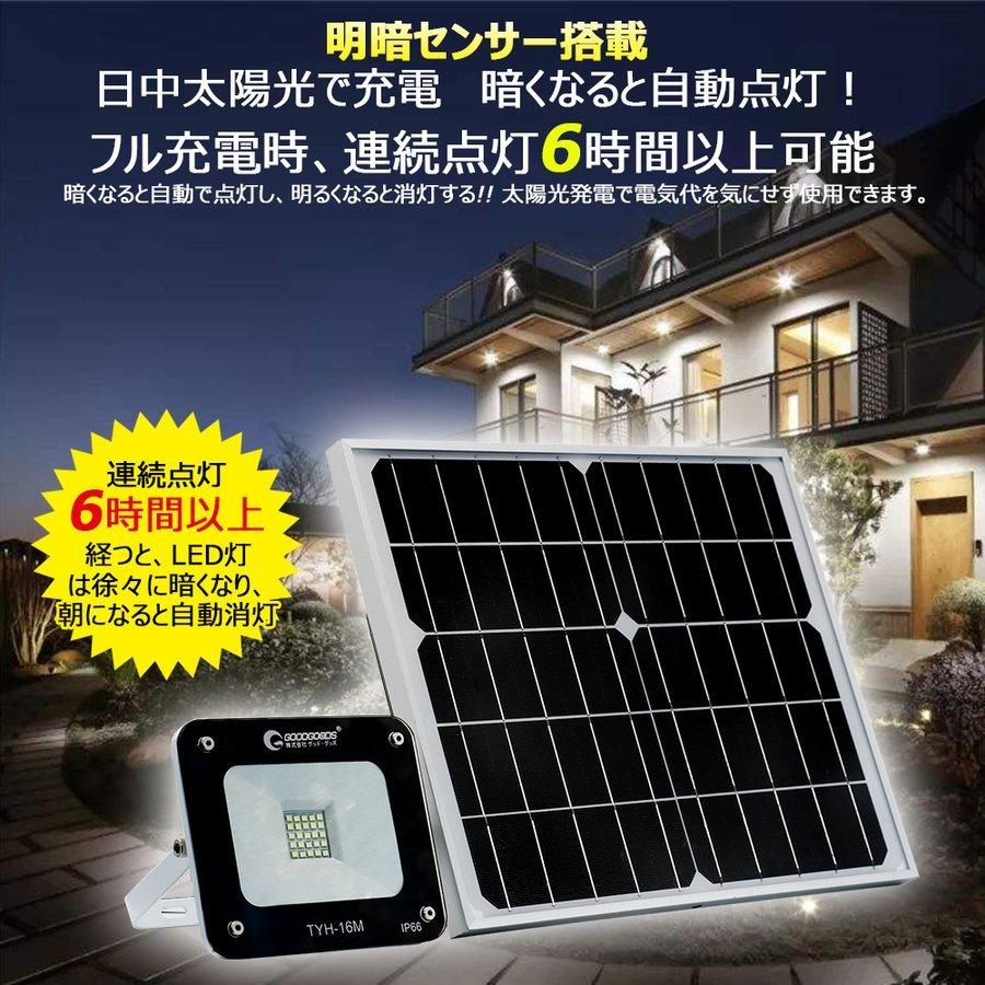 グッドグッズ LED投光器 20W 屋外 ソーラーライト 明るい 太陽光発電 駐車場 看板照明 車庫 常夜灯 庭園灯 防災グッズ 停電対策 TYH-16M-N