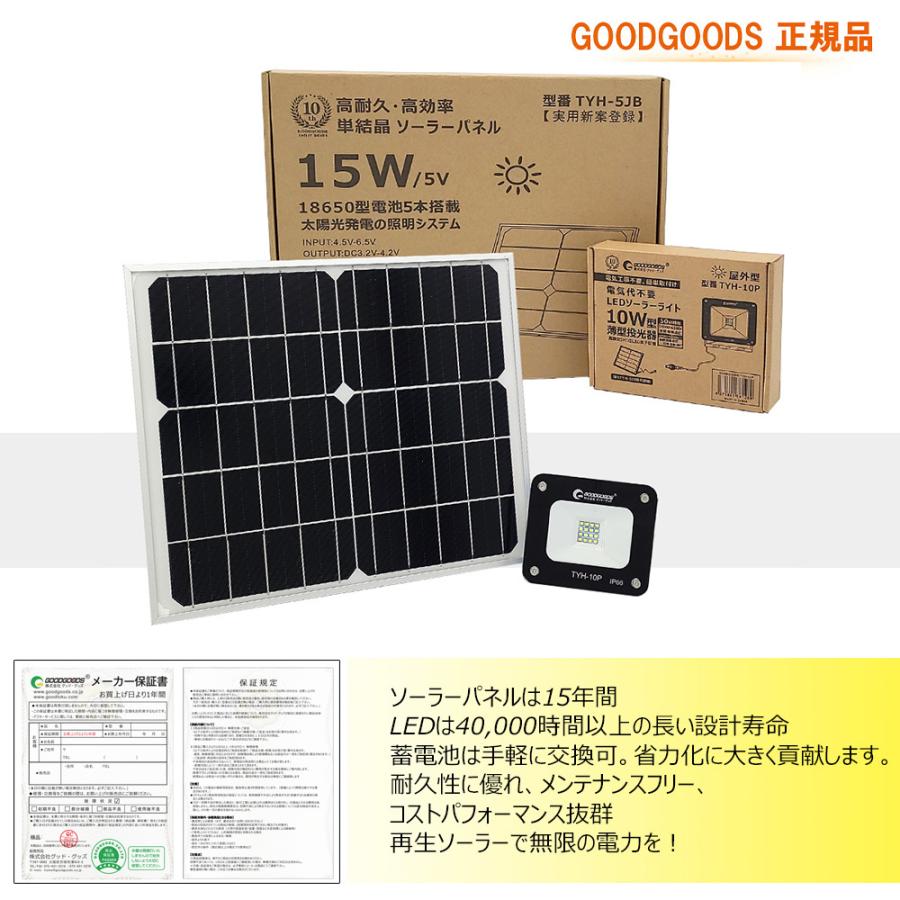 GOODGOODS（グッド・グッズ） LED投光器 太陽光発電 電池交換式 10W 極