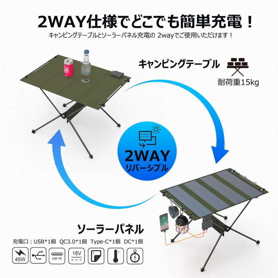 セール 45W ソーラーパネル 机 18V 充電器 小型 スマホ 急速充電 コンパス 温度計 太陽光 収納便利 テーブル 折り畳み 軽量 アウトドア 防災 電気代不要 TYH-45B｜goodgoods-1｜02