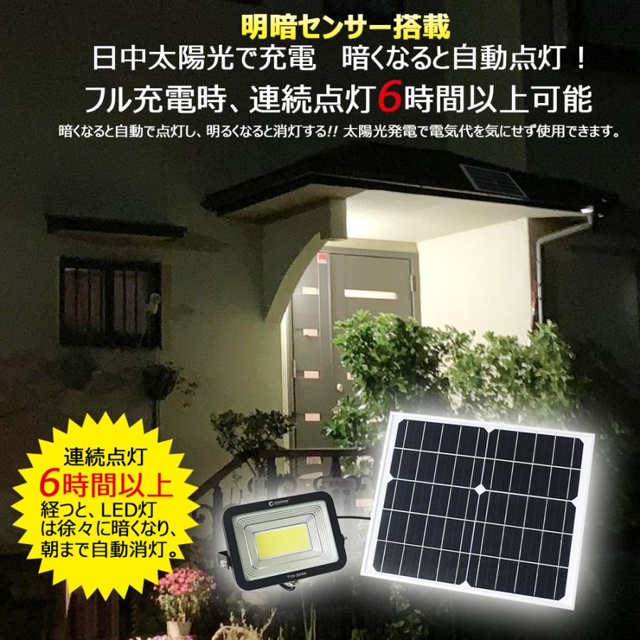 セール LED 投光器 50W ソーラーライト 屋外 防水 明るい 分離型 太陽光発電 自動点灯 ガーデンライト 駐車場灯 ガレージ 庭園灯 外灯 電気代不要 TYH-50WK｜goodgoods-1｜04