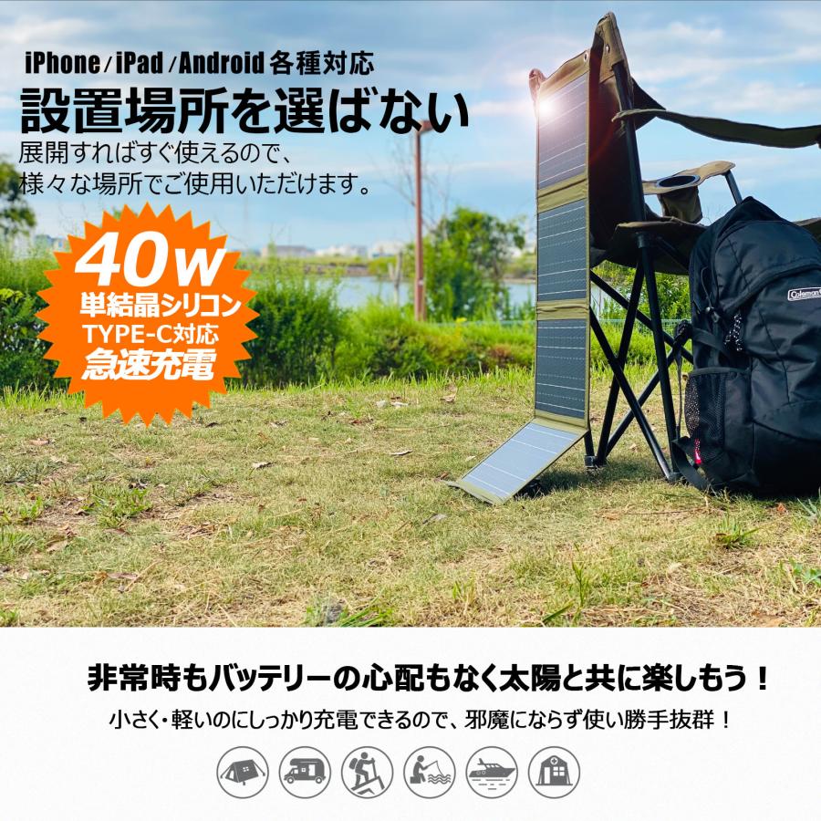 GOODGOODS 40W ソーラーパネル 充電器 携帯型 小型 太陽光パネル GOODGOODS 40W ソーラーパネル 充電器 携帯型 小型 太陽光パネル