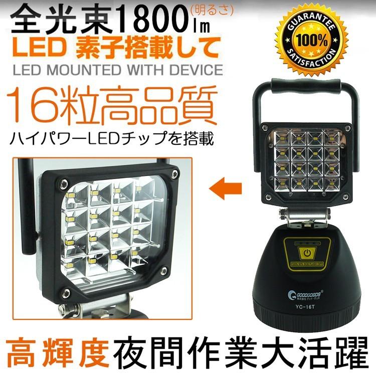 セール グッドグッズ 充電式 LED作業灯 16W 1800LM 投光機 コードレース 夜間照明 移動工事 リフォーム LEDライト マグネット 車整備 車用 軽量 携帯型 YC-16T｜goodgoods-1｜02