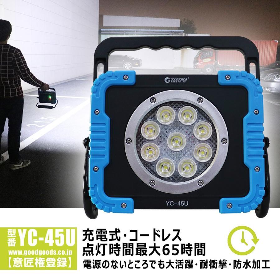 セール 45W 充電式 LED 投光器 4500lm 高輝度 ライト 防水 屋外 夜釣り マグネット 作業灯 夜間作業 集魚灯 夜釣り スタンド 災害対策 防災 一年保証 YC-45U｜goodgoods-1｜08