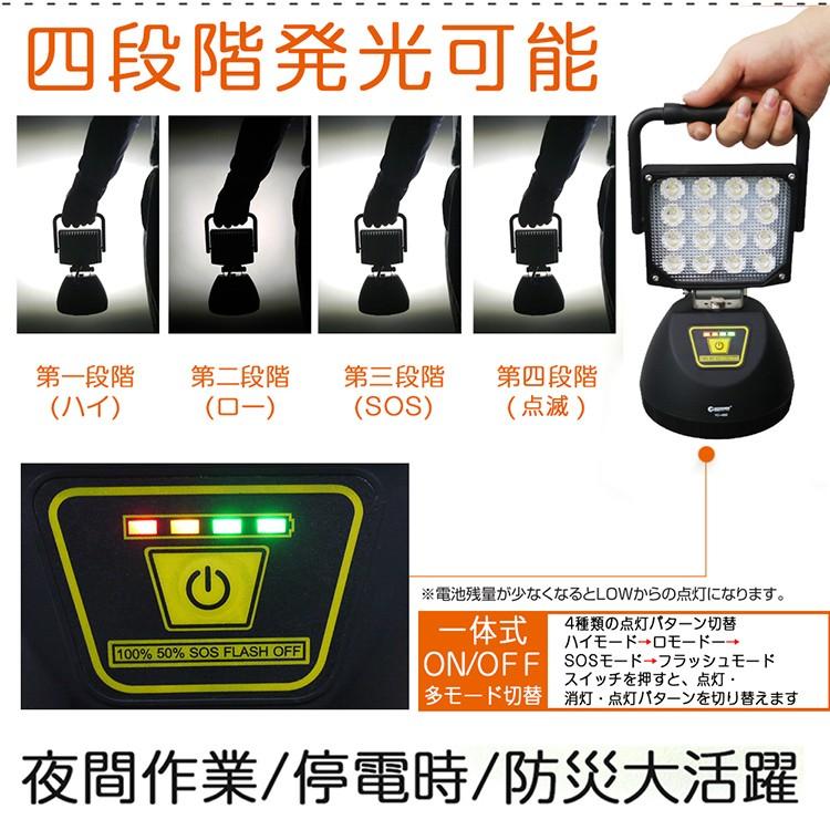 GOODGOODS　LED作業灯　充電式　48w　AC100V　投光器　残量表示　停電　5280lm　バッテリーライト　投光器　屋外照明　YC-48K　防災グッズ　ポータブル　作業灯