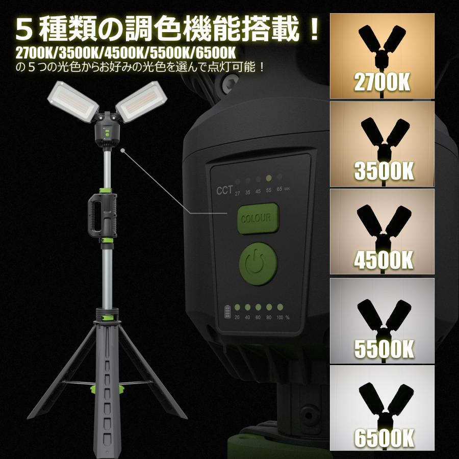 GOODGOODS 充電式 LED投光器 40W 5000LM 調光 調色 LED 三脚