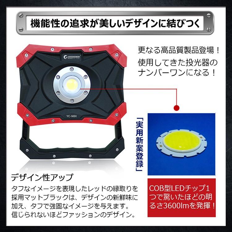 グッドグッズ　二個セット　LED投光器　屋外　充電式　1年保証　夜釣り　工事現場用　作業灯　実用新案登録　充電式　30w　ledライトマグネット　防災　ポータブル　YC-N8X