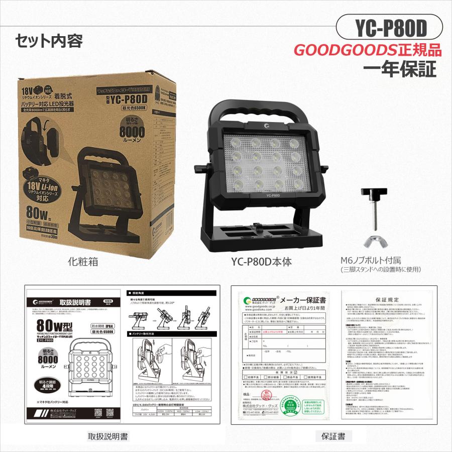 GOODGOODS（グッド・グッズ） LED投光器 80W 8000lm マキタ 18V 互換