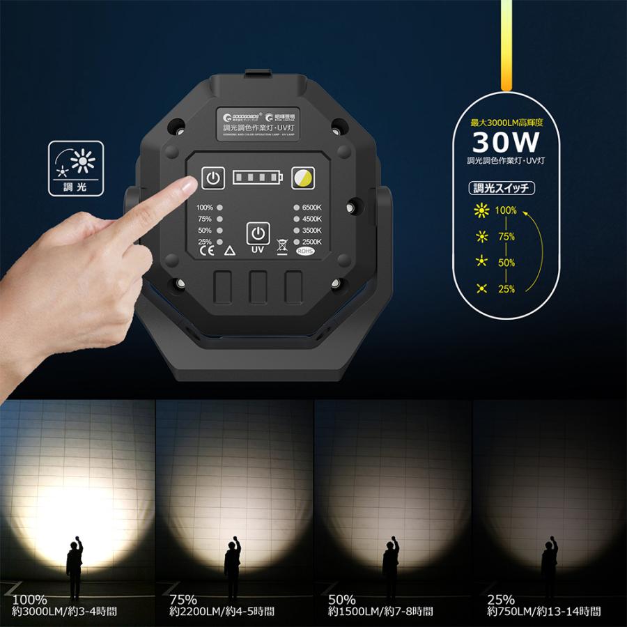 GOODGOODS（グッド・グッズ） 爆買 充電式 30W LEDライト 3000LM 高