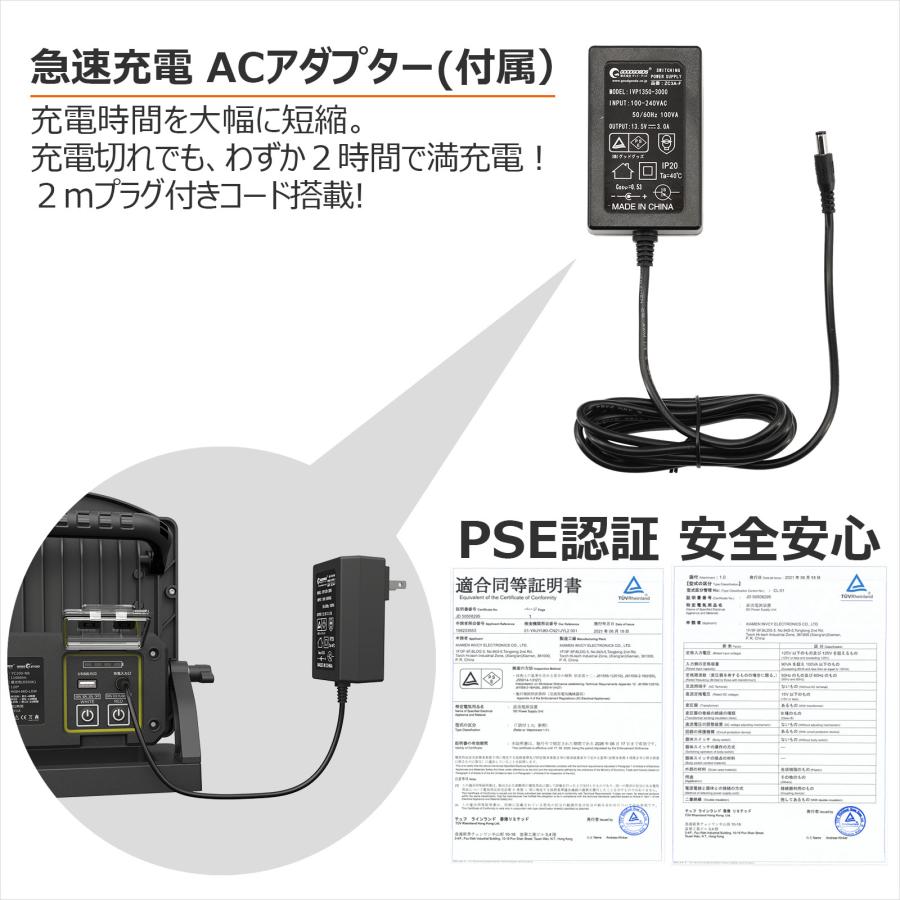 セール 充電式 LEDライト 100W 10000lm 警告灯 防水 屋外 インスタントオフ機能 投光器 ワークライト 作業用 夜間作業 ガレージ 車整備 一年保証 YC100-NB｜goodgoods-1｜17