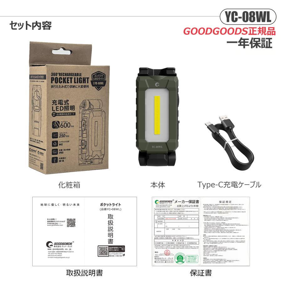 GOODGOODS（グッド・グッズ） 2個セット 強力 1000lm LED作業灯 充電式