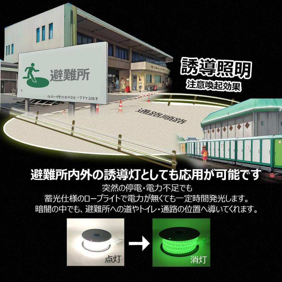 LED 2個セット ロープライト 蓄光 180W 13500lm 工事 連結 道路 誘導灯 15m 防災 片面発光 明るい 昼光色 防水防塵 IP65 耐衝撃 IK10 CB-2S15M-95V | GOODGOODS | 18