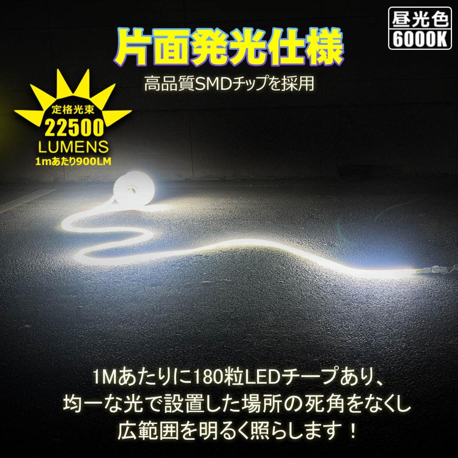 SALE 2本セット LED ロープライト 蓄光 300W 22500lm 工事 連結 道路 誘導灯 25m 防災 片面発光 明るい 昼光色 防水防塵 IP65 耐衝撃 IK10 CB-2S25M-95V | GOODGOODS | 02