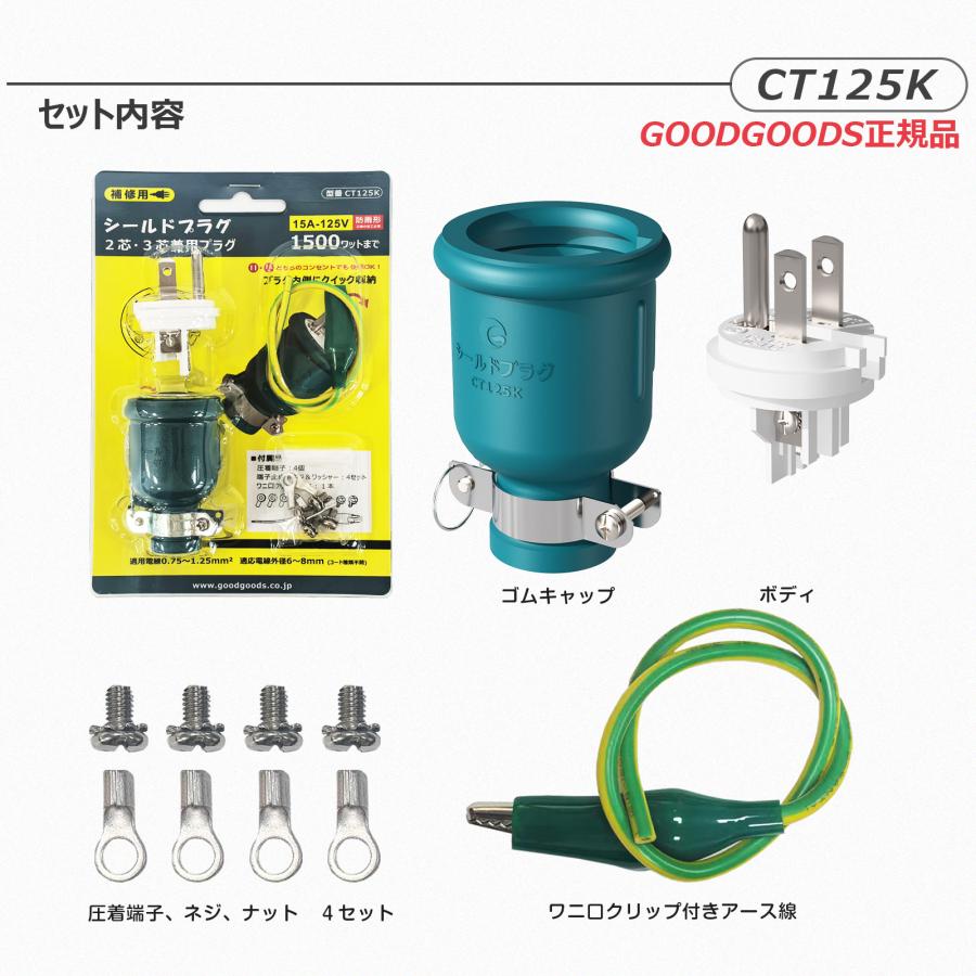GOODGOODS コンセントプラグ 125V 15A 2芯/3芯兼用 防雨型 1500Wまで
