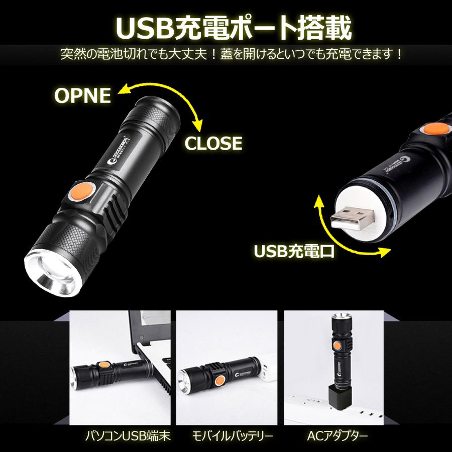 GOODGOODS LED懐中電灯 ACアダプターセットUSB 充電式 ミニ型 GOODGOODS LED懐中電灯 ACアダプターセットUSB 充電式 ミニ型
