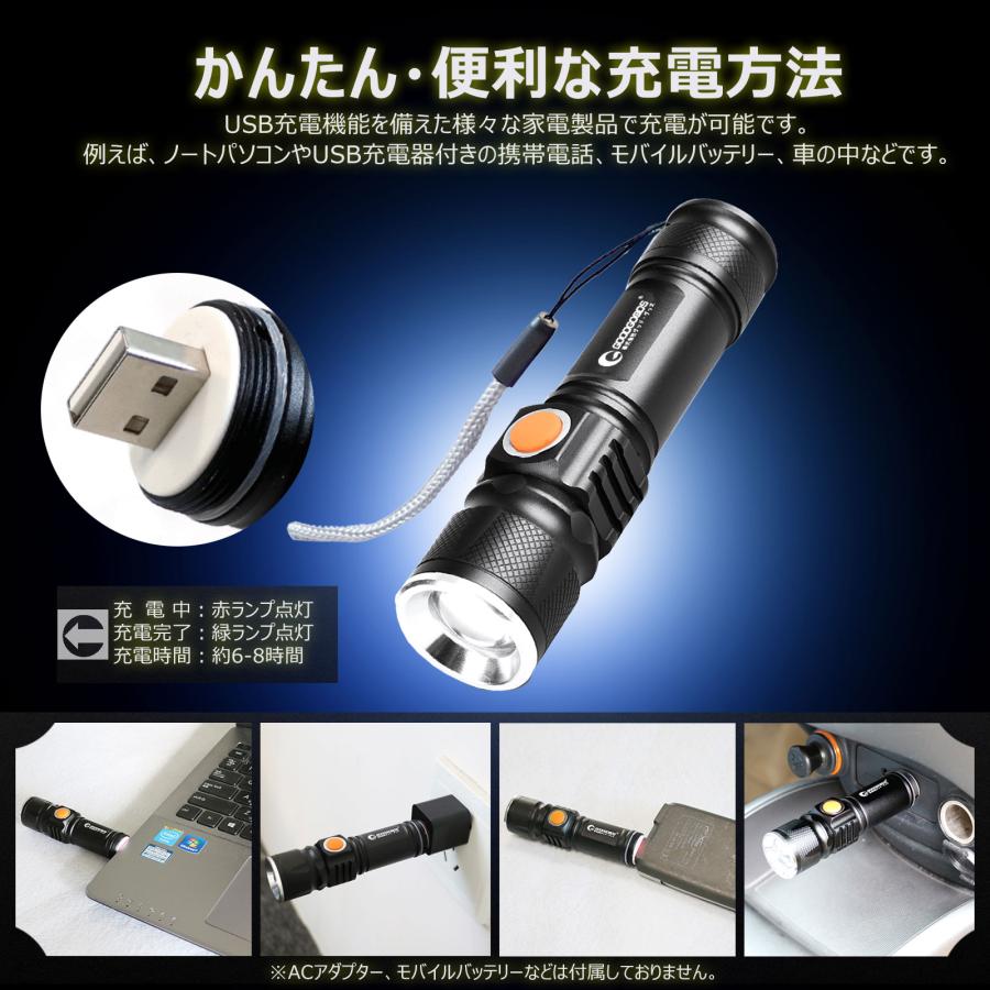 SALE GOODGOODS 1800lm LED懐中電灯 強力 充電式 LEDライト 停電 台風 大雨 ズーム 登山 防水 IP65 防災 キャンプ アウトドア 小型 一年保証 ES-20U｜goodgoods-2｜06