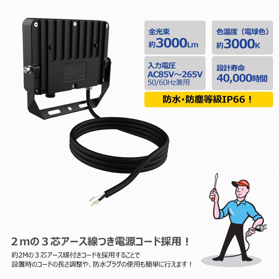 GOODGOODS LED投光器 20W 3000lm 電球色 防水 耐熱 アース線 GOODGOODS LED投光器 20W 3000lm 電球色 防水 耐熱 アース線