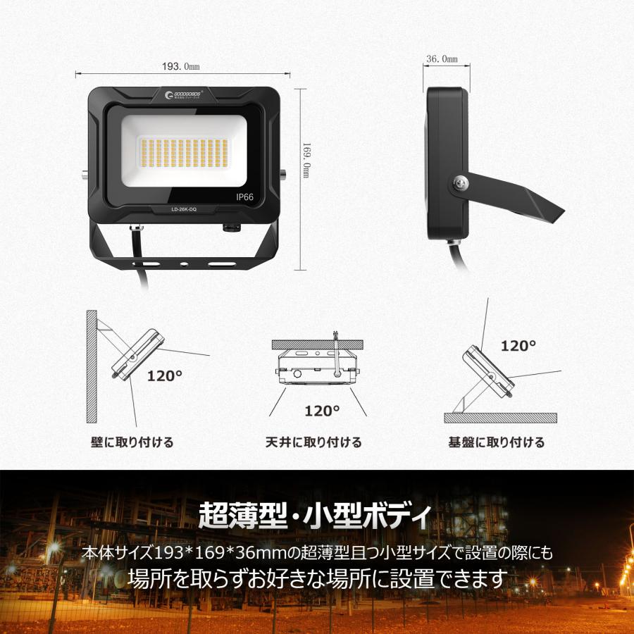 GOODGOODS LED投光器 20W 3000lm 電球色 防水 耐熱 アース線 GOODGOODS LED投光器 20W 3000lm 電球色 防水 耐熱 アース線