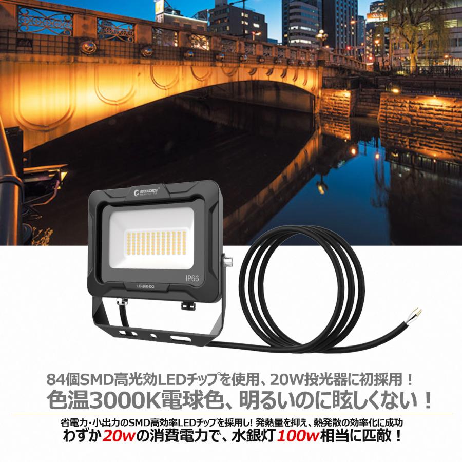 GOODGOODS LED投光器 20W 3000lm 電球色 防水 耐熱 アース線 GOODGOODS LED投光器 20W 3000lm 電球色 防水 耐熱 アース線