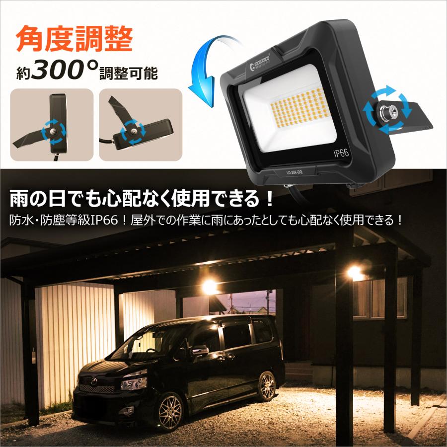 GOODGOODS LED投光器 20W 3000lm 電球色 防水 耐熱 アース線 GOODGOODS LED投光器 20W 3000lm 電球色 防水 耐熱 アース線