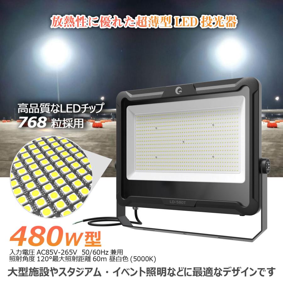 GOODGOODS LED投光器 480W 防水 屋外 明るい 76800LM 大型施設 GOODGOODS LED投光器 480W 防水 屋外 明るい 76800LM 大型施設