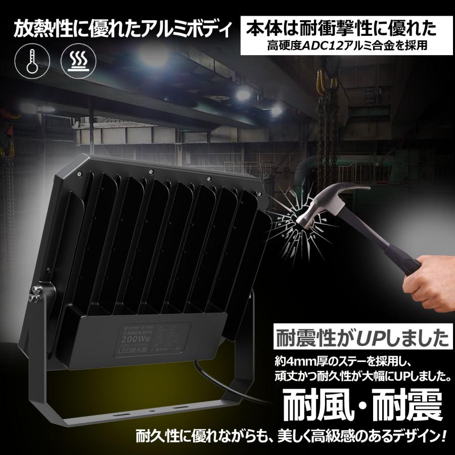 LED投光器 14600lm 200W 防水 屋外 フロスト加工 新仕様ステー 放熱 通気弁 照射角度120° 倉庫 コート 屋外 店舗 看板 ...