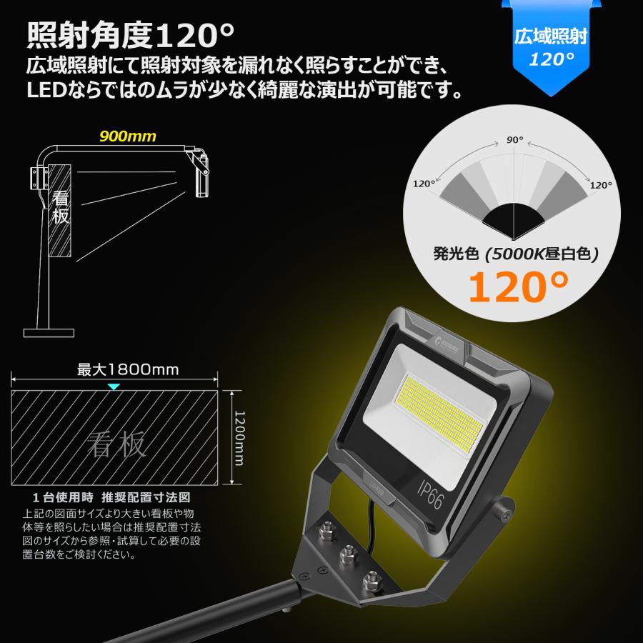 2個セット 新商品 LED 投光器 黒 アームライト 90cm  看板照明 看板灯 作業灯 60W 7000lm 外灯 高演色性 屋外 防水 ワークライト 広告 店舗照明 明るい LD-K6B｜goodgoods-2｜09