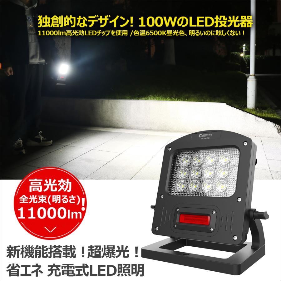 GOODGOODS（グッド・グッズ） LED投光器100W 10000lm 作業灯 昼光色 5W