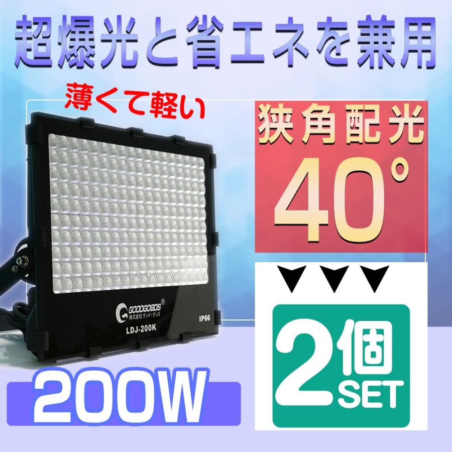 2個セット LED投光器 200W 照射角度40° 薄型 防水 スポットライト 住宅 店舗 屋外用照明 昼光色 インテリア照明 玄関灯 LDJ-200K  :LDJ-200K-2:GOODGOODS Yahoo!店 - 通販 - Yahoo!ショッピング