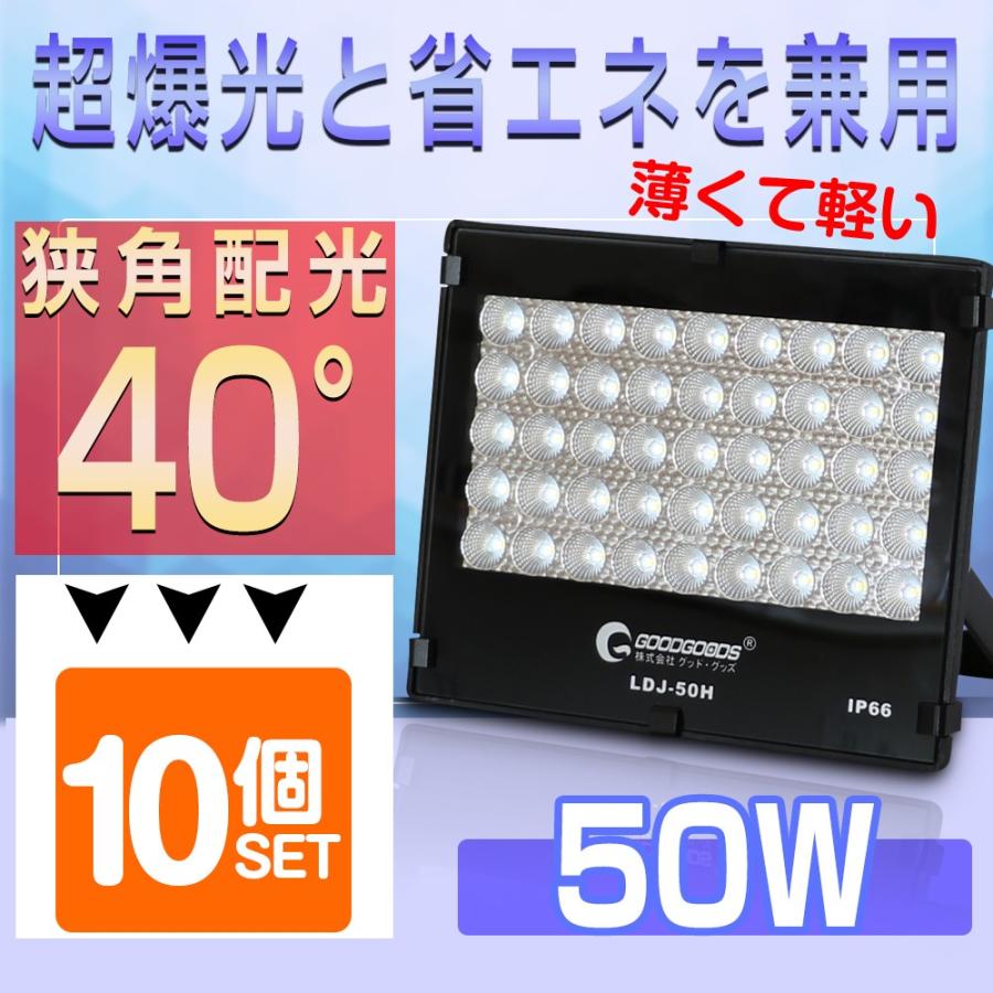 GOODGOODS 10個セット LED投光器 50W 7020lm IP66 防水 屋外 スポットライト ワークライト  作業灯 夜間作業 看板照明 施設 スポーツ 電設 LDJ-50H