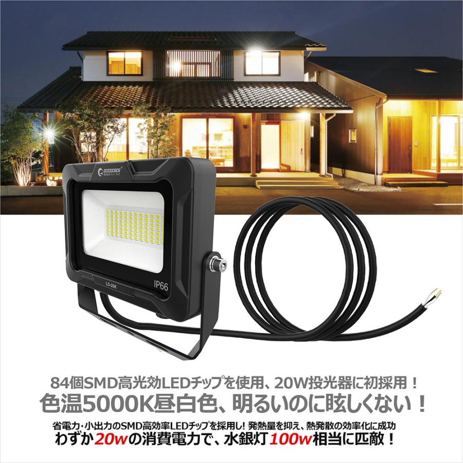 GOODGOODS（グッド・グッズ） LED投光器 20W 3000lm 5000k 昼白色 照射