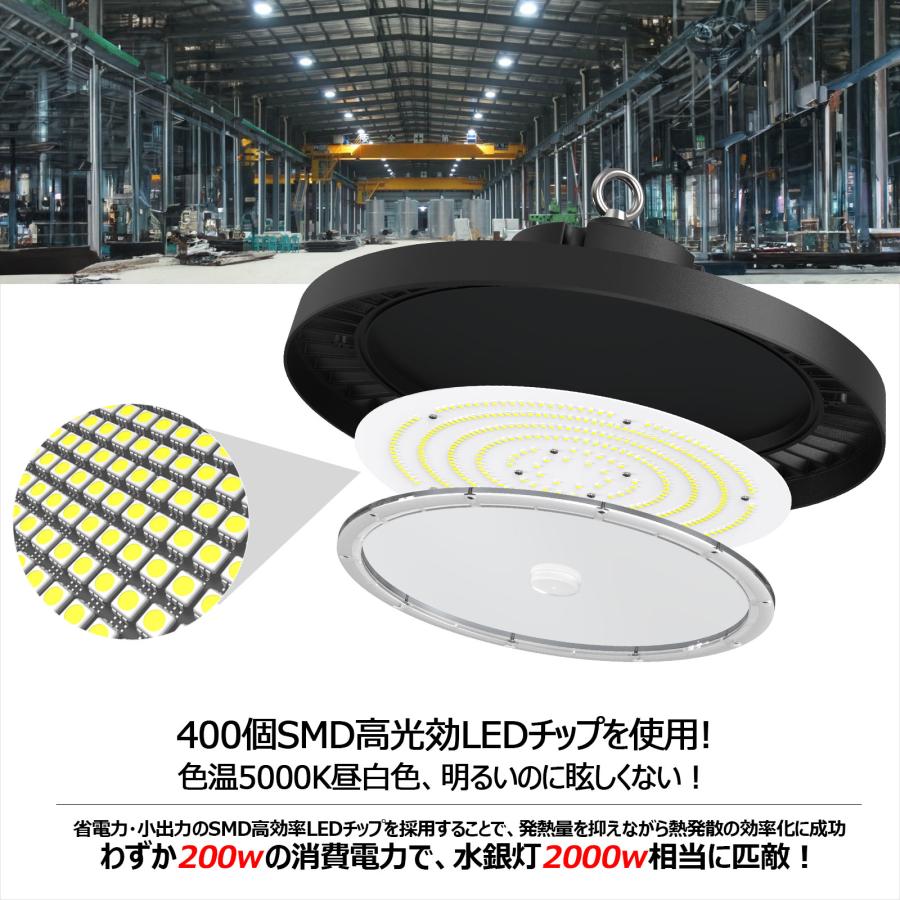 SALE GOODGOODS LED高天井灯 200W 32000lm IP65 高天井照明 防水 防塵 高輝度 ダウンライト 円盤型 高効率タイプ 屋外 工場 ホール 体育館 ワイヤ LG-200m｜goodgoods-2｜11