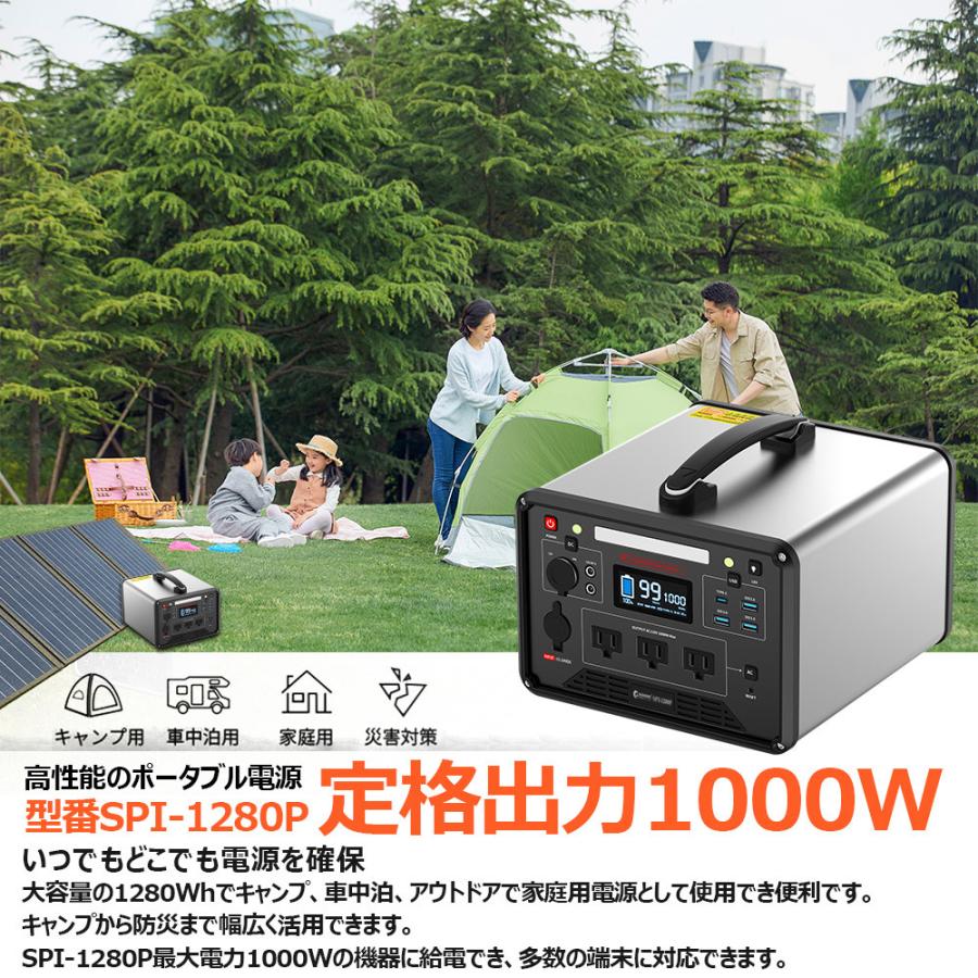 GOODGOODS ポータブル電源 大容量 1000W 1280Wh キャンプ アウトドア  蓄電池 家庭用発電機 AC/DC/USB出力 車中泊 純正弦波 防災グッズ SPI-1280P｜goodgoods-2｜02