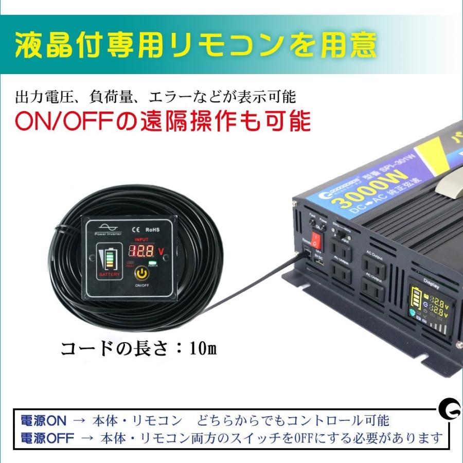 GOODGOODS 純正弦波 インバーター 3000W 瞬間最大6000W 12V-100V 変換 