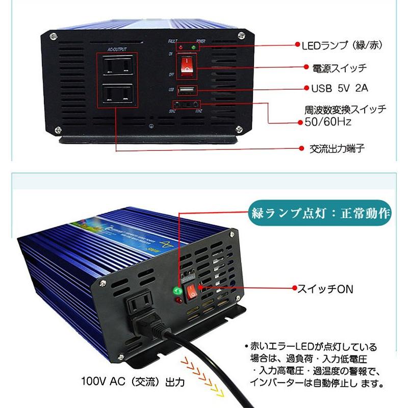 GOODGOODS 純正弦波 インバーター 12V 100V 定格2000W 最大4000W GOODGOODS 純正弦波 インバーター 12V 100V 定格2000W 最大4000W